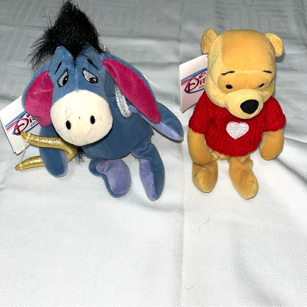 Disney Store Mini‎ Bean Bag Toys Cupid Eeyore and Red Sweater Pooh NWT
